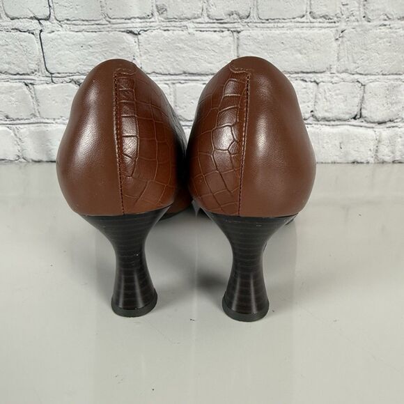 Clarks Kataleyna Rose Pump Brown Croc Leather Slip On Low Flared Heel Women 10 W - Picture 8 of 15